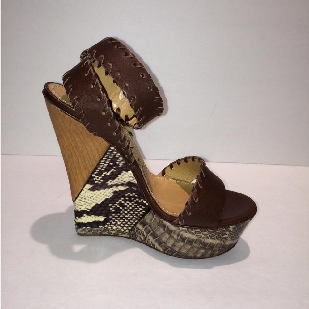 Lanvin Python Leather Platform Wedge Sandal New 37 - image 4